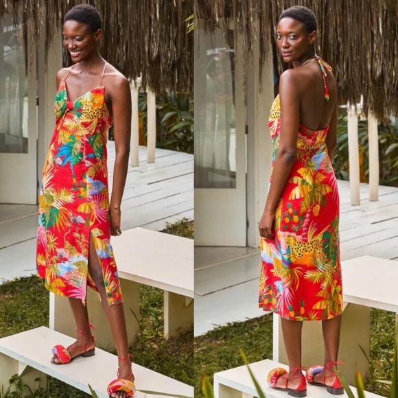 FARM Rio Tropical Jungle Bow Midi Dress in Red Size small $328 - Picture 2 of 6